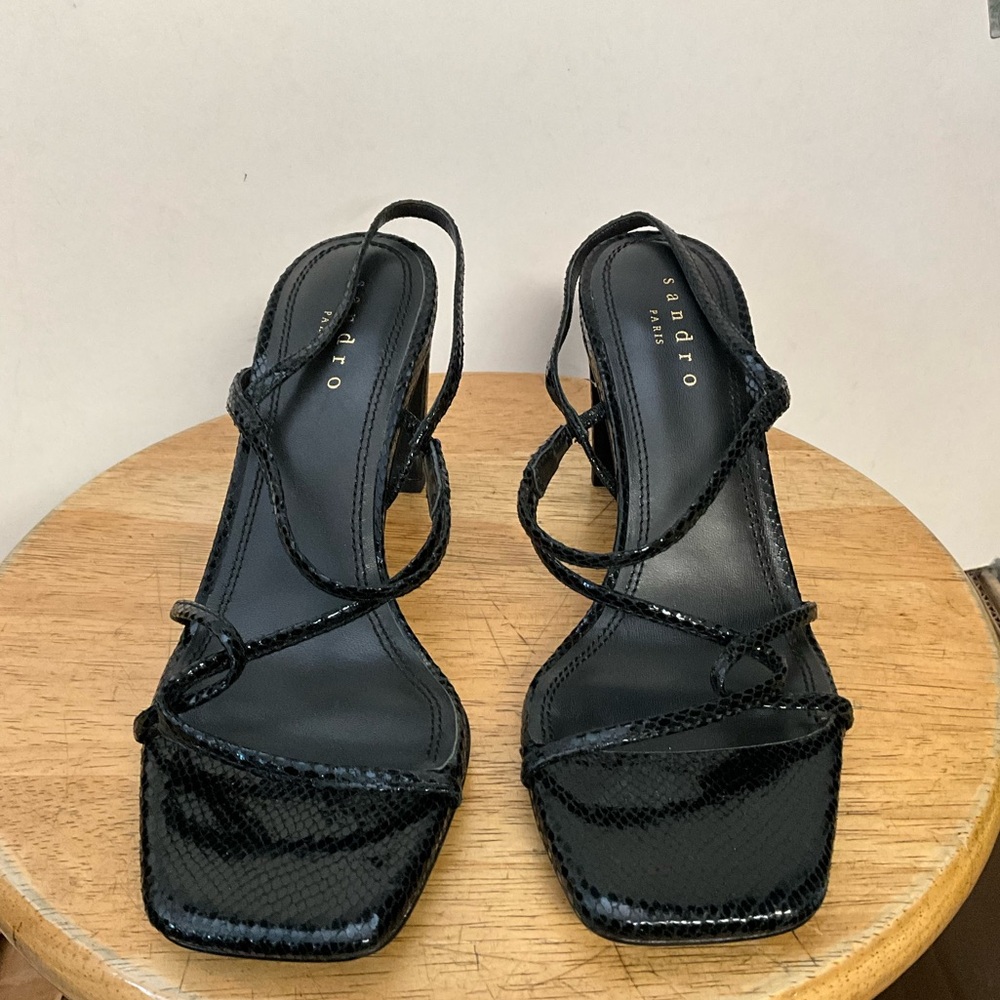Faye Black Square Toe Block Heel Sandals - Picture 2 of 7